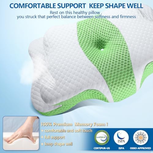CHxxy Memory Foam Pillows, Cervical Pillow for Neck & Shoulder Pain Relief