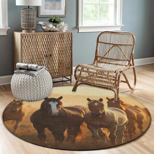 Large Machine Washable Circular Rugs, Home Decor Round Mat for Living Room Sofa Office Horse
