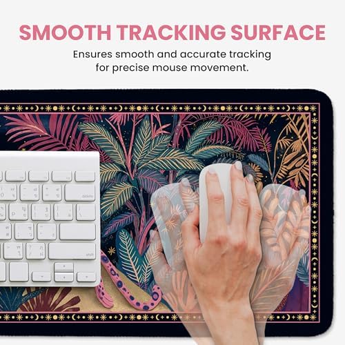 Aesthetic Desk Mat, Cute Midnight Jungle Desk Pad Protector for Work & Decor, 35.4" x 15.7", Pretty Non-Slip Extended Mouse Pad for Office or Home