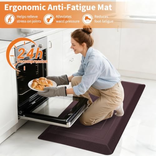 UKISS 9/10"" Extra Thick Cushioned Anti Fatigue Kitchen Mat, Waterproof High Density Foam Standing Desk Mat, Non-Slip Ergonomic Comfort Mat for Kitchen, Office,Workstation Black (Brown, 20" X 39")