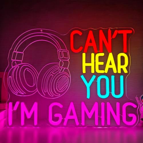Gaming Neon Sign Can’t Hear You I’m Gaming Neon Lights for Men Dimmable Game Room LED Sign Light Up Gamer Sign for Boys Room Man Cave Birthday Neon Wall Decor Gifts for Teen