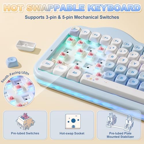 YUNZII C75 Cute 75% Wireless Mechanical Keyboard (Blue, Candy Switch)