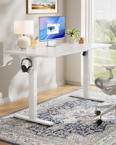 HUANUO Electric Standing Desk, Whole Piece Desktop, Adjustable Height Computer Desk, 4 Height Memory Settings, Sit Stand Up Desk for Home Office, 60" x 24", White