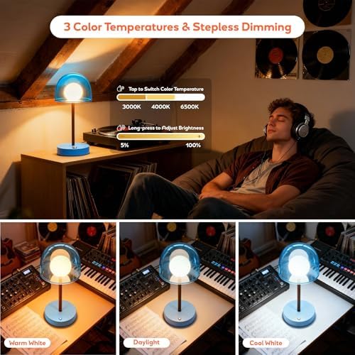 Blue Cordless Nursery Lamp, LED Small Kids Lamp, Shower Lamp IP44