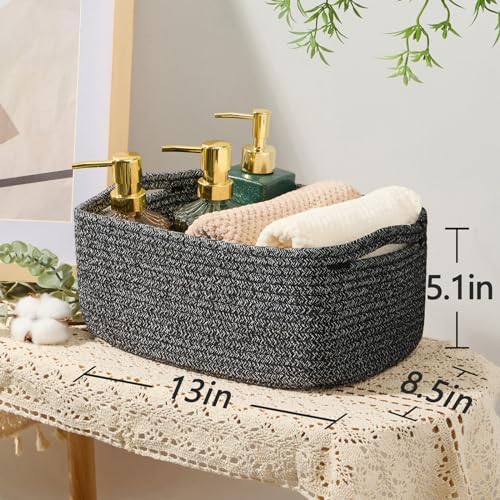 MiniArk Small Storage Baskets for Organizing | Closet Organizer Bins | Shelf Toy Basket | Woven Rope Baskets | Cube Decorative Box | Shallow Basket | 13x8.5x5.1” | 3 Packs Dark Gray