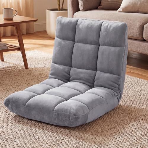 GIANTEX Floor Chair with 14-Position Adjustable, Couch Recliner (Grey)