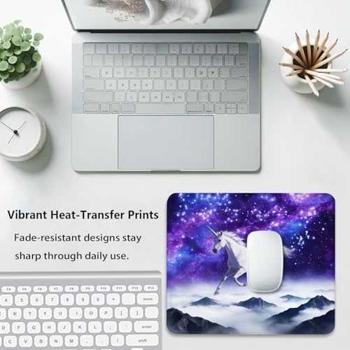 Magical White Unicorn Mouse Pad, Fantasy Galaxy Clouds Mountain Desk Mat