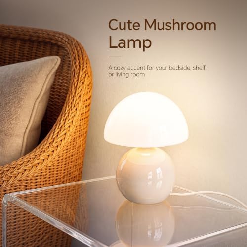 Dawnwake Mushroom Lamp Table Lamp for Bedroom-Small Desk Table Lamps,Cream