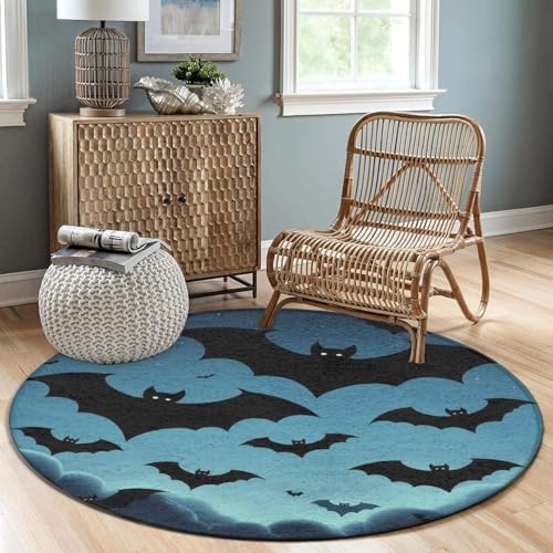 Women's Large Home Decor Mat, Soft Round Yoga Carpet, Non Slip Machine Washable Home Office Circle Rug Bat