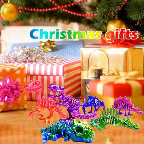 6pcs 3D Printed Dinosaur Skeletons, Flexible，Articulated T-Rex Fidget Toys,Large，3D Printed Animals,Desk Executive Toy，Easter Eggs Basket Stuffers,Toys for Boys Kids Teen Girl 5-7 4-6 8-12