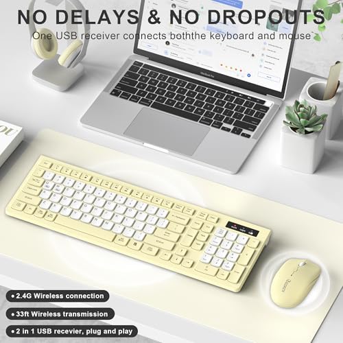 Wireless Keyboard and Mouse Combo Silent for Office and Home(Yellow-B)