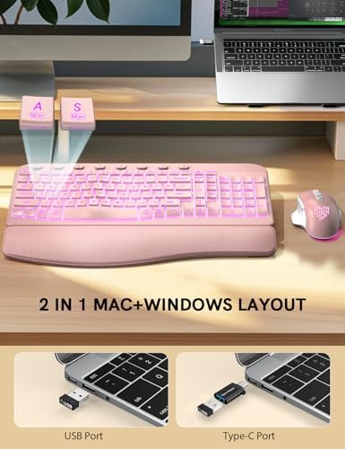 SABLUTE Wireless Keyboard and Mouse Combo, Ergonomic Wave with Wrist Rest