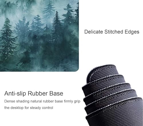 Desk Mat, Big Desk Pad, XL Extended Gaming Mouse Pad, Large Mouse Pad for Desk Rubber Base Mousepad with Stitched Edges, Keyboard Mouse Mat for Work, Game, Office, Home - Watercolor Forest Misty