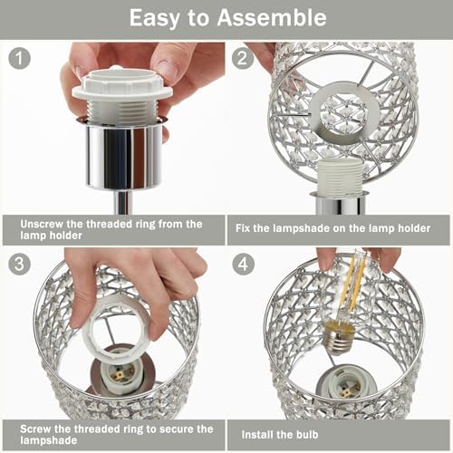 GyroVu Silver Crystal Bedside Table Lamps Set of 2 with USB C+A Ports