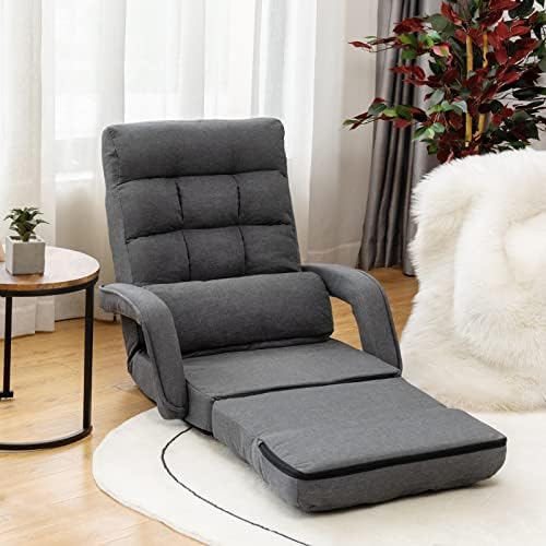 GIANTEX Folding Floor Chair with 6-Position Adjustable Backrest (Grey)