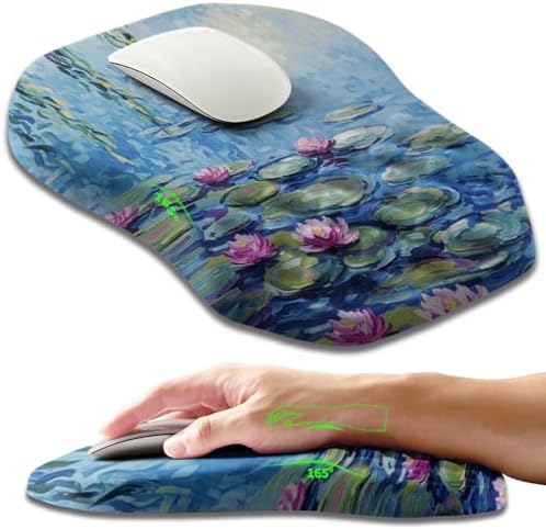 Ergonomic Slope Mouse Pad Wrist Support, Wrist Rest Mousepad for Carpal Tunnel Pain Relief with Massage Bulge and Slow Rebound Memory Foam (12x8 inch, Lotus Pond)