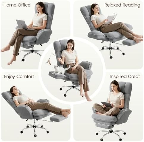 Big and Tall Office Chair, Criss Cross Chair with Flip Armrests & 6.7″ Plush Seat, 135° Reclining Cross Legged Office Chair, Sherpa Fleece, Gray