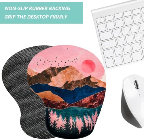 Mouse Pad with Wrist Support, Ergonomic Mouse Pads with Memory Foam Wrist Rest, Easy Typing Pain Relief, Comfortable Home Office Computer Wrist Support Pads for Working Studying Gaming, Sunrise