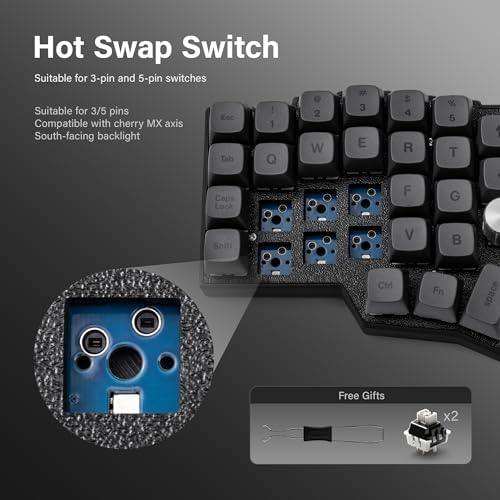 YIVU Borne 4x6 Split Mechanical Keyboard, Extended Corne Layout Ergonomic Keyboard, QMK/Vial Programmable, Hot Swappable RGB with Dual Rotary Encoders, Ready-to-Use Custom Keyboard for Coding