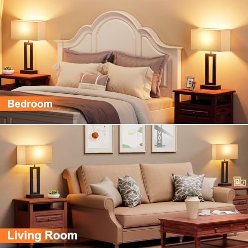 19.6" Touch Lamps for Nightstand, 3 Way Dimmable Bedroom Lamp, USB C+A
