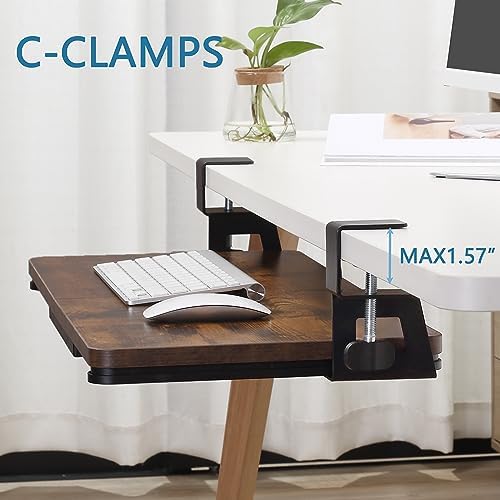 ETHU Under Desk Keyboard Tray with C-Clamp, 26.77x11.81", Walnut