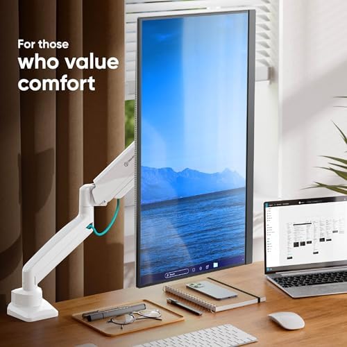 ONKRON Single Monitor Arm 13-32 Inch, 22 lbs, VESA 75x75-100x100, White