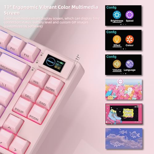Womier 75% Pink Keyboard Wireless with Color Multimedia Screen