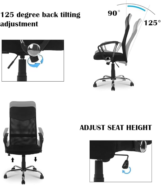Mesh Office Chair for Home, Ergonomic Swivel Desk Chair with Armrests and Castors, Breathable, Adjustable