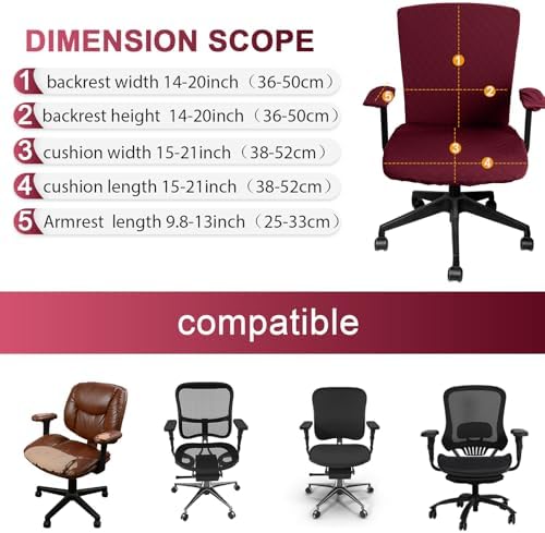 Tallew 4 Pcs Office Chair Covers Stretch Seat Armrest, Wine Red