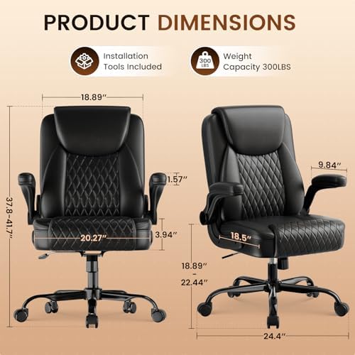 GTPLAYER PU Leather Office Chair, Home Desk Chair with Flip-up Arms, Modern