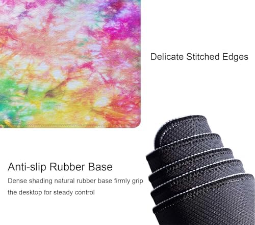 Colorful Tie Dye Pattern Desk Mat, Extended Big Mouse Mat for Home and Office, Large Gaming Mousepad Laptop Keyboard Mat with Non-Slip Rubber Base, Stitched Edges (31.50"x11.8"x0.12")