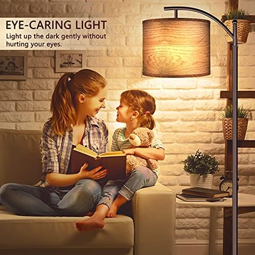 Floor Lamp for Living Room, LED Standing Lamp Tall Industrial Floor Lamp Reading for Bedroom, Office (9W LED Bulb, Wood Grain Lampshade Included) - Oil-Rubbed Bronze