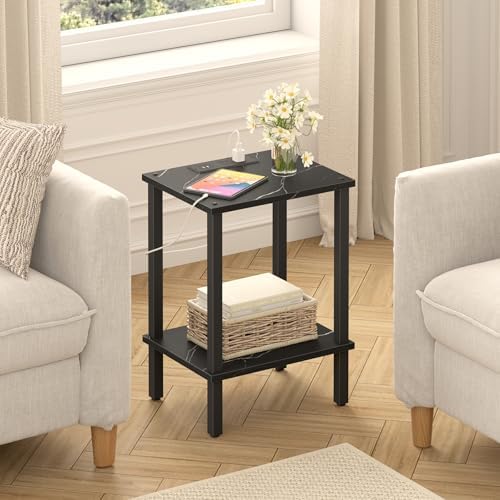 TUTOTAK End Table with Charging Station, Side Table Set of 2, Nightstand