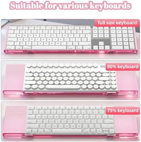 Acrylic Computer Keyboard Stand with Gel Mountain Wrist Rest Keyboard Riser with Comfortable Clear Silicone Mouse Wrist Pad Ergonomic Tilted Transparent Keyboard Holder for Desktop Office Hot Pink