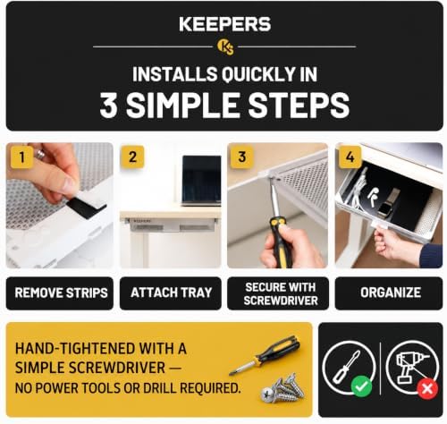COFFEEKEEPERS KEEPERS Anything Keeper — Compact 11x10in Under-Cabinet Slide-Out Drawer & K-Cup Holder for Desk Items, RV & Small Kitchen — White