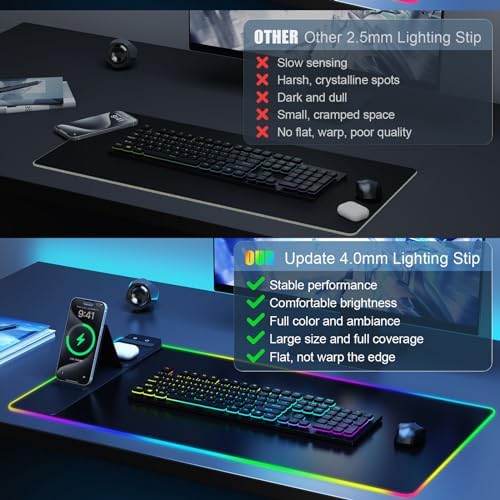 Wireless Charging RGB Mouse Pad with Phone Stand, Large Gaming Desk Mat (Black - 31.5x15.8 Phone Stand with PD Adapter)