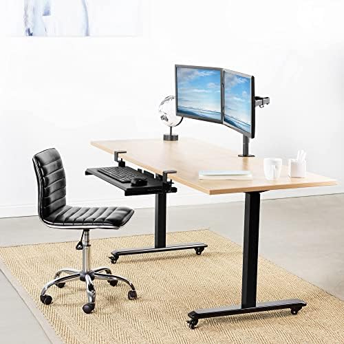 VIVO Dual 13 to 27 inch LCD Monitor Mount and Under Desk C-clamp 27 x 11 Keyboard Tray Kit, Heavy Duty, Fully Adjustable Stand and Slide-Out Platform (Bundle)