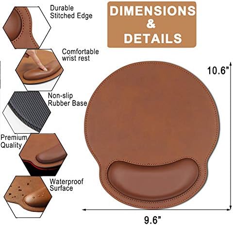 Brown Mouse Pad Leather Wrist Rest Support, Ergonomic Memory Foam Mouse Pad