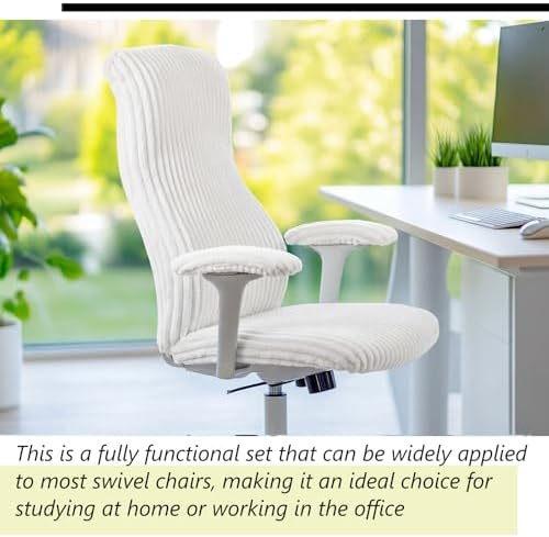 Tegeme Set of 4 Faux Fur Office Chair Covers with Armrest Covers, White