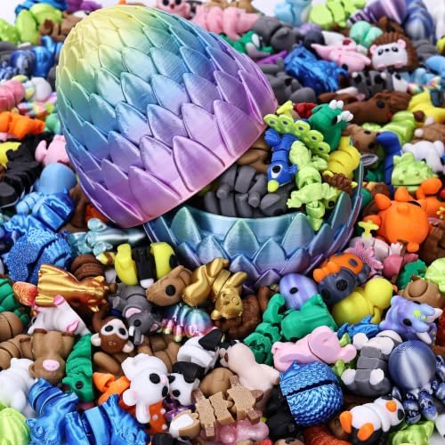 50 pcs Mystery Mini 3D Printed Animal Figurines Set with Dragon Egg: Articulated, Flexible, and Exquisitely Cute Fidget Toys for Play and Display for Valentine's Day, Easter, Bithday.
