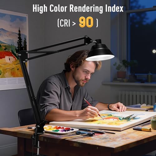 Led Desk Lamp for Home Office - Adjustable Swing Arm Desk Lamp with Clamp