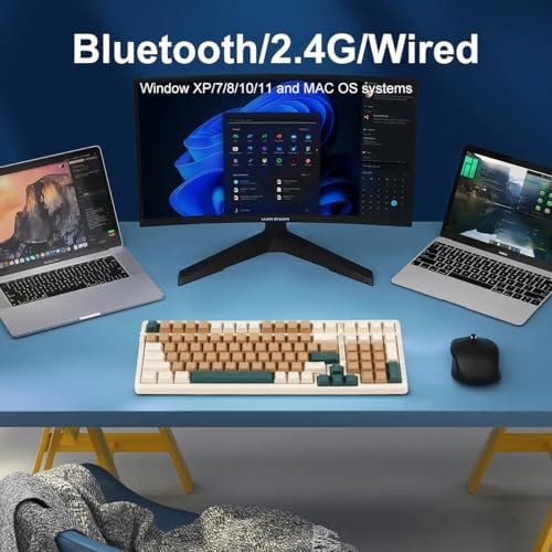 Merdia Wireless Mechanical Keyboard, Triple Mode 2.4G/USB-C/BT Gaming Keyboards 100 Keys RGB Backlit, Blue Switch Keyboard | Rechargeable Mechanical Gaming Keyboards | Brown Combo