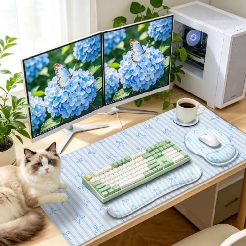 LIMKRIAN Blue Striped Mouse Pad Set Large Desk Mat for Keyboard and Mouse