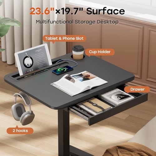Small Mobile Standing Desk with Drawer, 23.6" x 19.7" Top