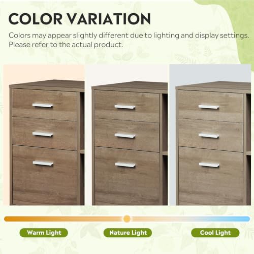 DEVAISE Wood File Cabinet, 3 Drawer Lateral Filing Cabinet, Gray Oak