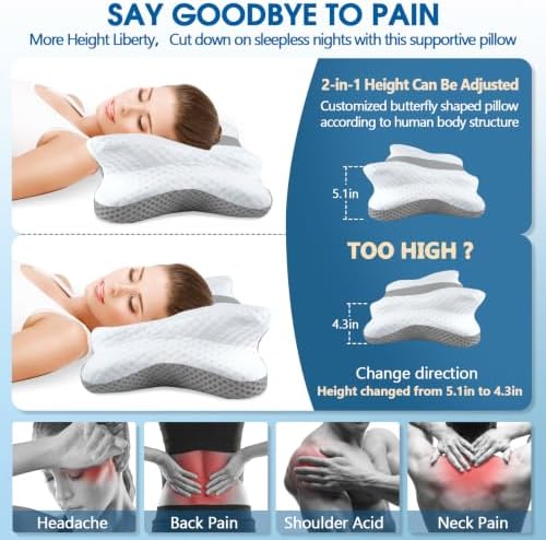 CHxxy Memory Foam Pillows, Cervical Pillow for Neck & Shoulder Pain Relief