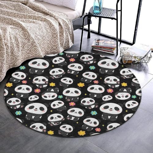 Large Home Decor Mat, Soft Round Yoga Carpet, Non Slip Machine Washable Home Office Circle Rug Cute Cartoon Panda Art, 60inch
