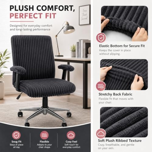 Tegeme Set of 4 Faux Fur Office Chair Covers with Armrest Covers, Dark Gray