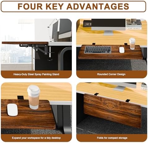 Ergonomic Desk Extender Tray, 24.02"×11.81" Clamp-On Arm Rest Shelf, 90° Foldable Computer Elbow Support for Office Home, Space-Saving Keyboard Mouse Tray (Vintage Burnt Color)
