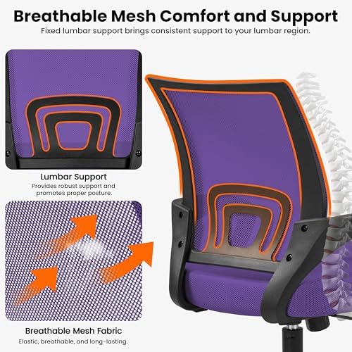 Yaheetech Mid-Back Mesh Computer Office Desk Chair Adjustable Swivel Purple